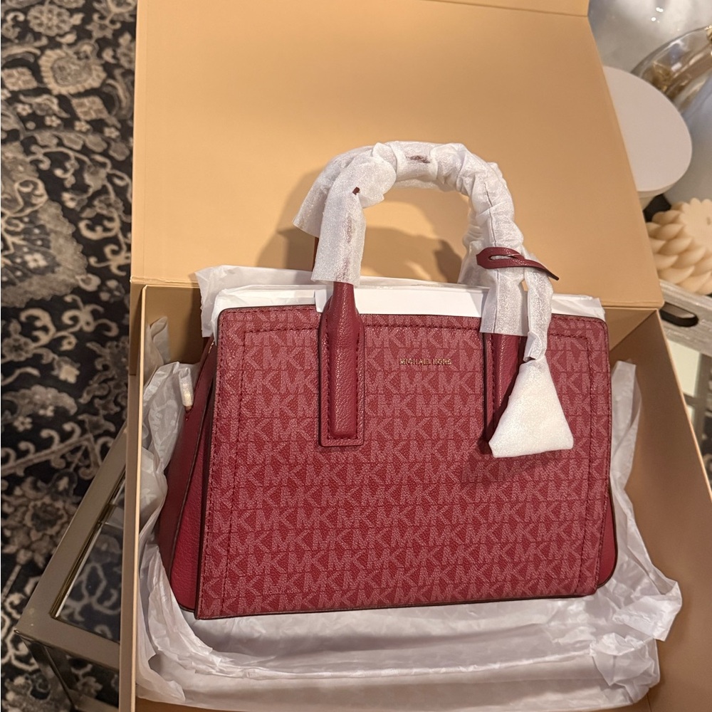 Michael Kors Burgundy Satchel with Gold Accents - Picture 7 of 9